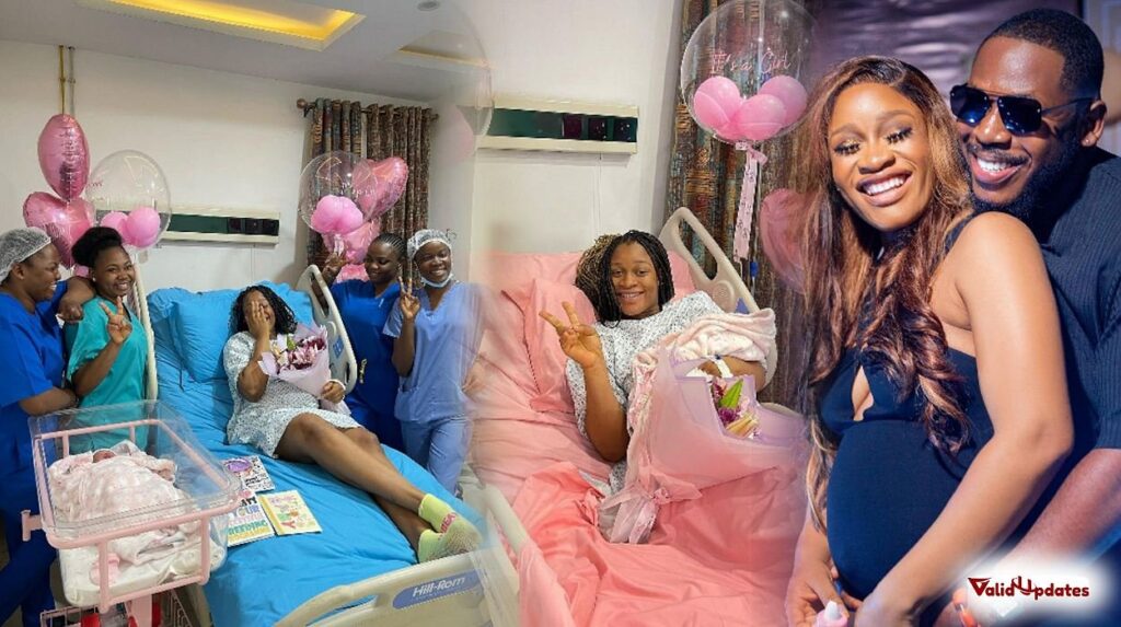 Images of BBNaija star Frodd and wife. Wife in hospital after delivery