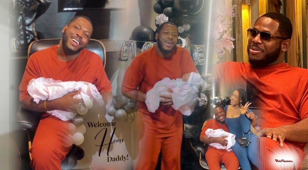 Images of BBNaija star Frodd, his wife and newborn baby