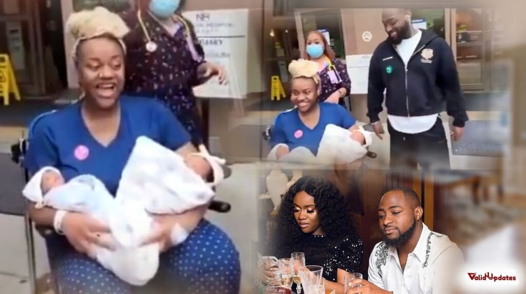 Images of singer Davido and wife Chioma, and their twin babies