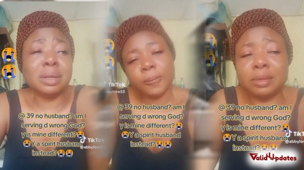 Images of a lady in tears over being unmarried at 39