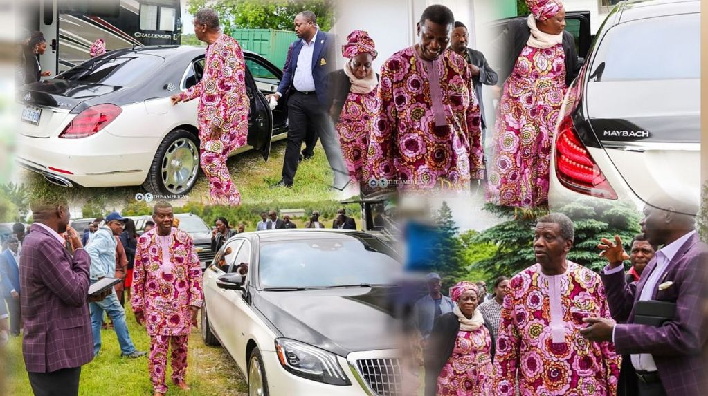 Pastor EA Adeboye, his wife Foluke Adeboye step out of Black and white colored Mercedes-Maybach, as church staff welcome them