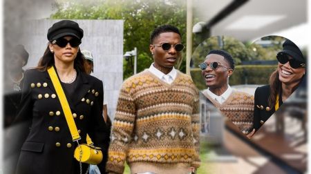 Headshots of Wizkid and partner Jada Pollock at the Louis Vuitton Men's Fashion Week