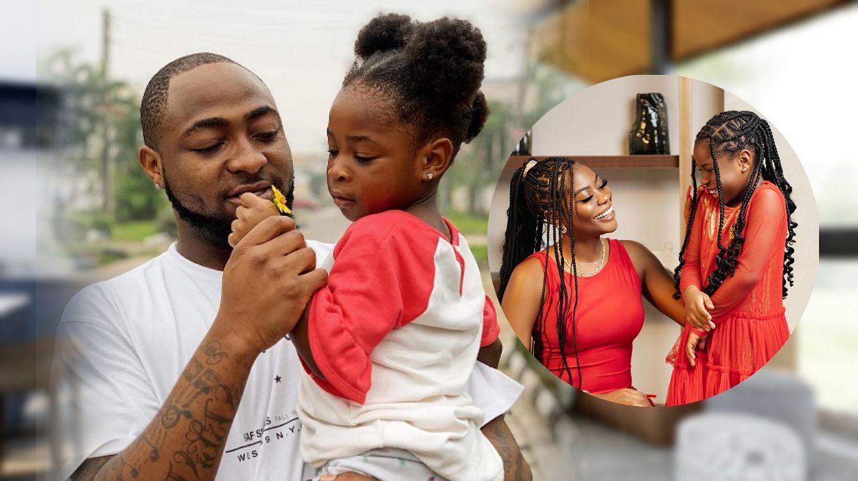 Davido carrying his first child, Imade. Baby mama Sophia posed in a shoot with Imade