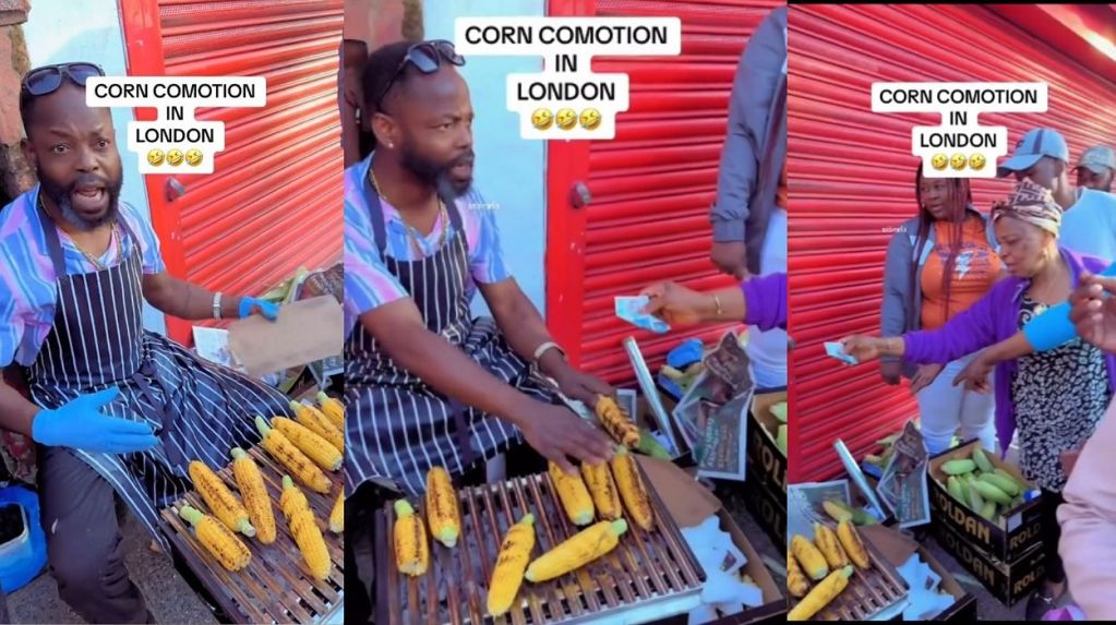 Nigerian man roasts corn on the street of London
