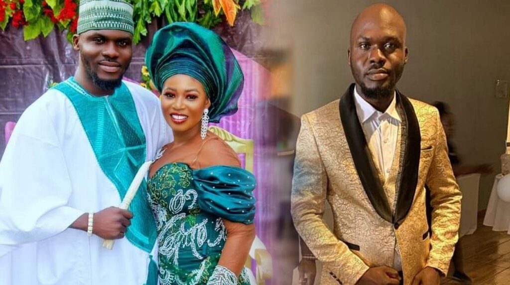 Nwadoro December and his ex-wife Anawanti Divine dressed in traditional attire [first collage]. Nwadoro December dressed on suit [2nd collage]