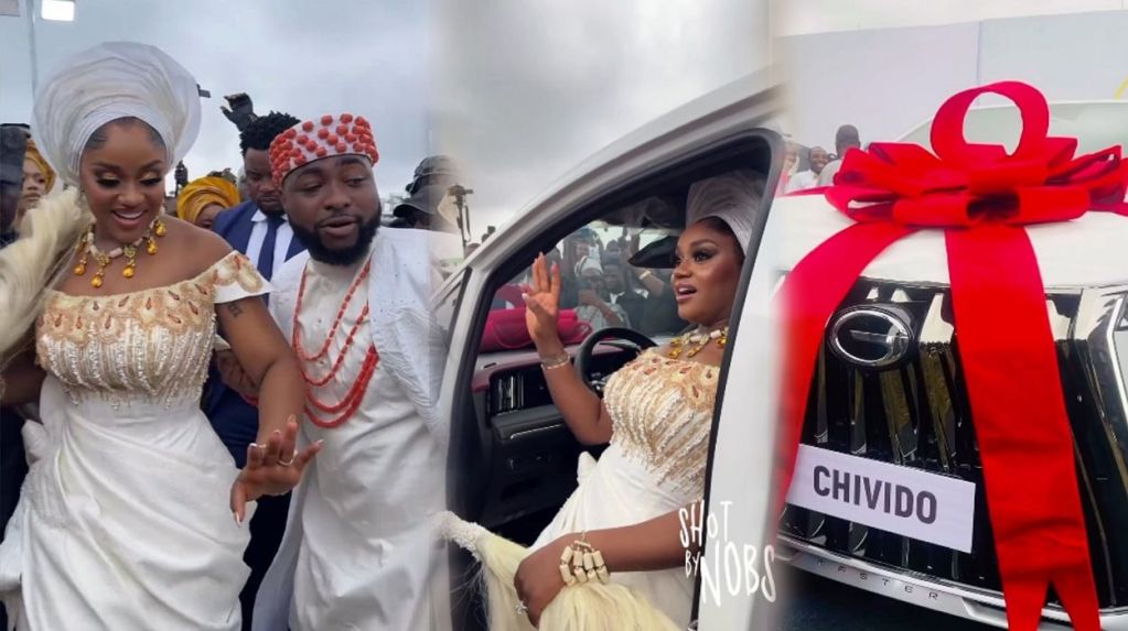 Davido and wife Chioma in their traditional attire. Chioma in her brand-new SUV.