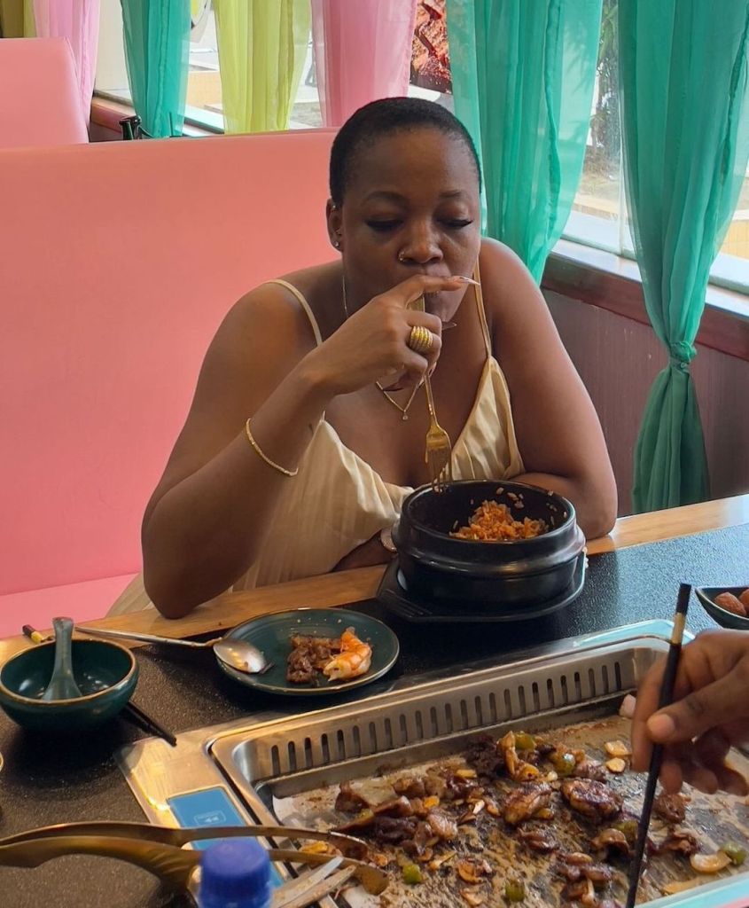 BBNaija star Lucy enjoys meal