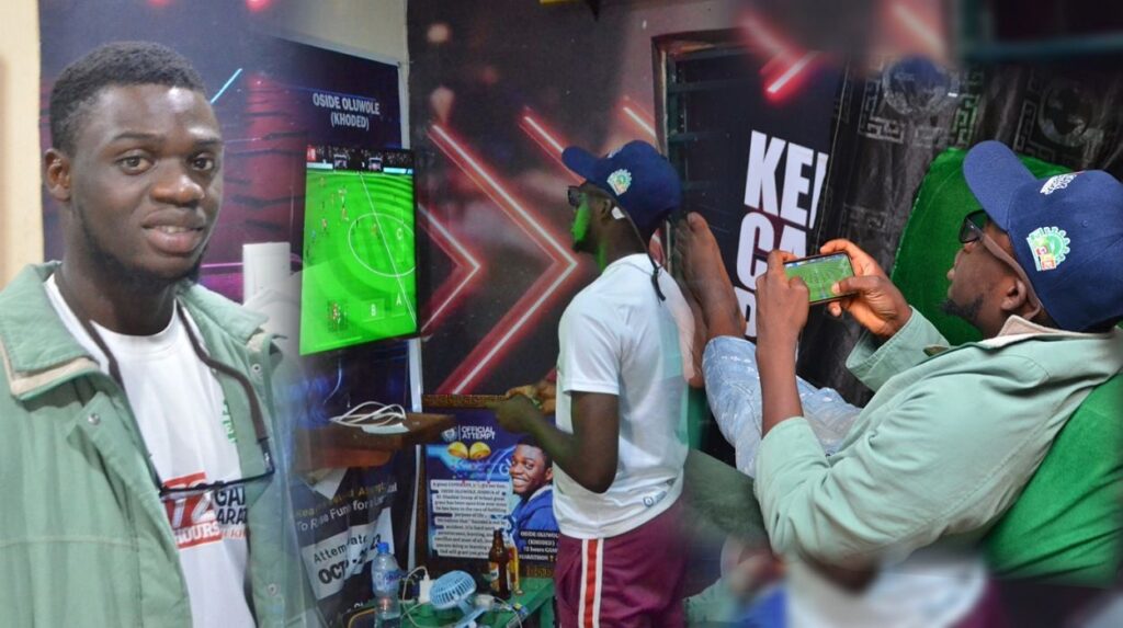 [Three Collages] Oside Oluwole playing Dream League Soccer game