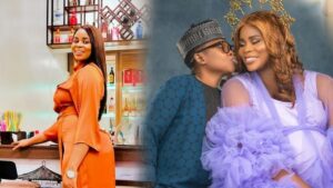 Chinedu Ikedieze posed in a shoot with his pregnant new wife.