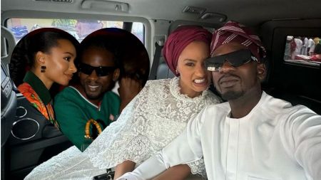 Loved-up headshots of Temi and Mr. Eazi