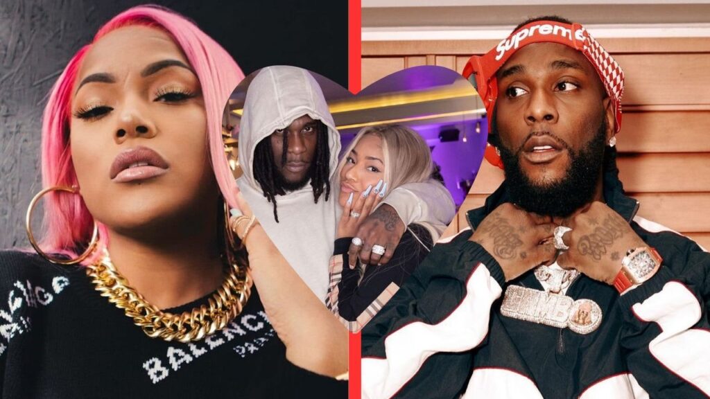 Headshots of Stefflon Don [left] and Burna Boy [right]. Loved-up headshots of Stefflon Don and Burna Boy [middle]