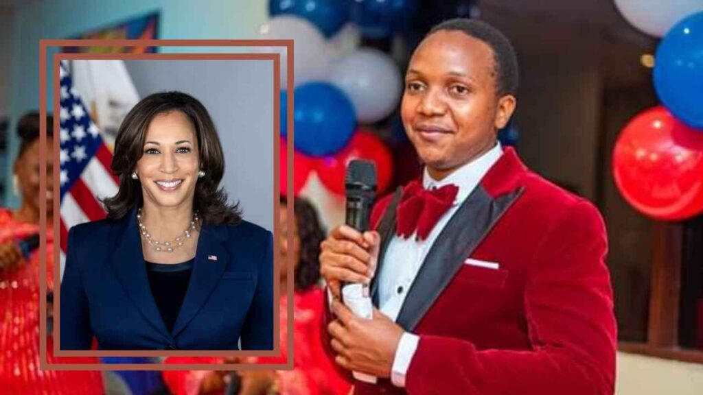 Headshots of US VP Kamala Harris and Tanzanian Pastor Gabriel Mziray