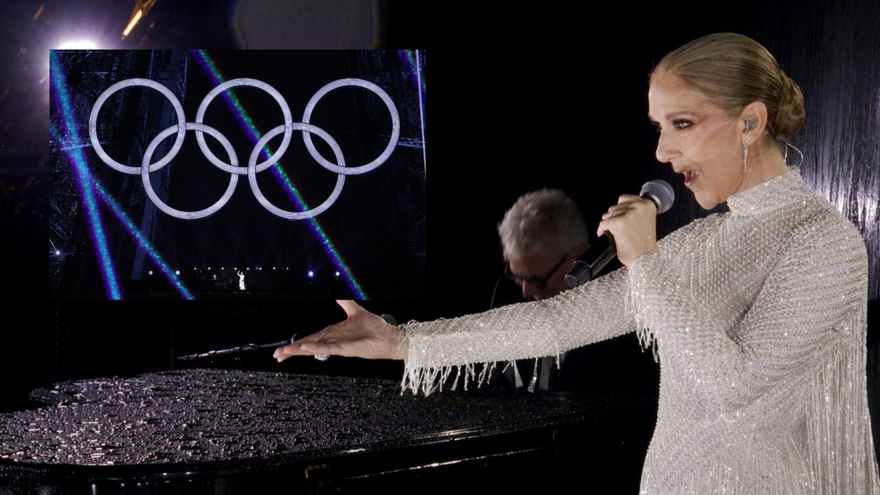 Celine Dion performing at the Olympics Opening Ceremony in Paris