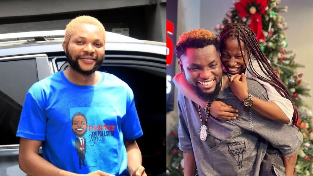 Denilson Igwe [left]. Mark Angel carrying Emmanuella Samuel on the back [left]