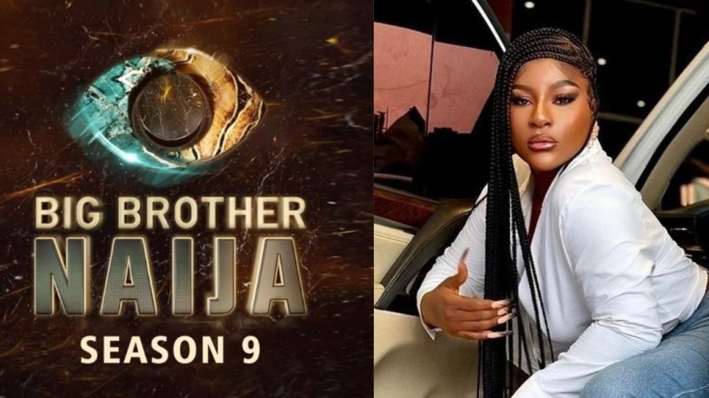 BBNaija season 9 logo [left]. Destiny Erika sitting in a car [right]