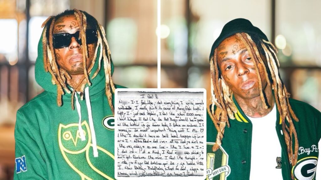 Composite of Lil Wayne, plus a page of the Lyric Notebook 