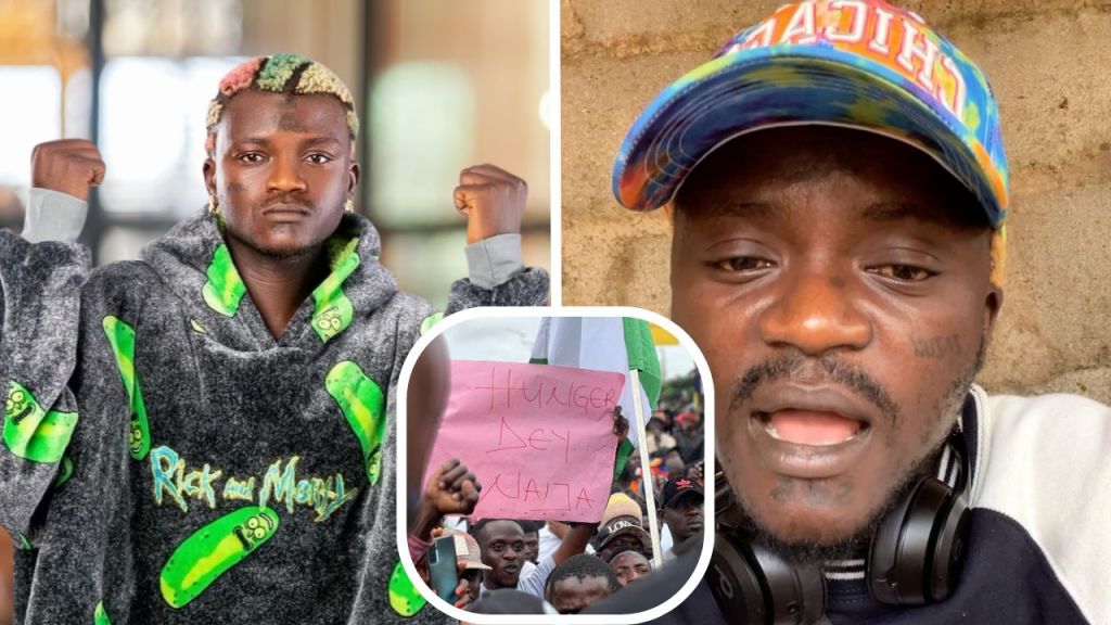 Instagram composite of singer Portable and protesters