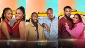 Composite of BBNaija stars and pairs Chekas (Chizoba and Onyeka), Beta (Ben and Tjay), Zinwe (Zion and Chinwe)