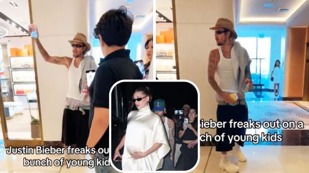 Composite of singer Justin Bieber yelling at kids who were snapping him