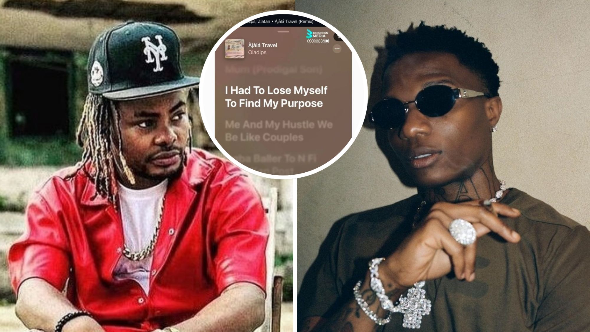 Singer Wizkid, and rapper Oladips. Screenshot of Oladips' lyrics