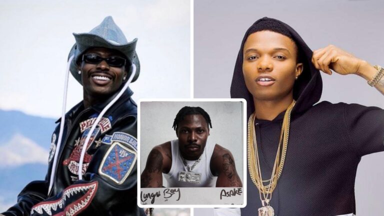 Nigerian star singers Asake and Wizkid. Composite of Asake's album Lungu Boy