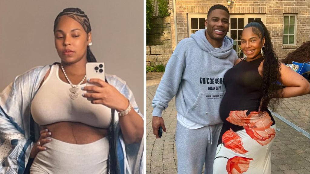 Ashanti's postpartum picture (left). Nelly and Ashanti (right)