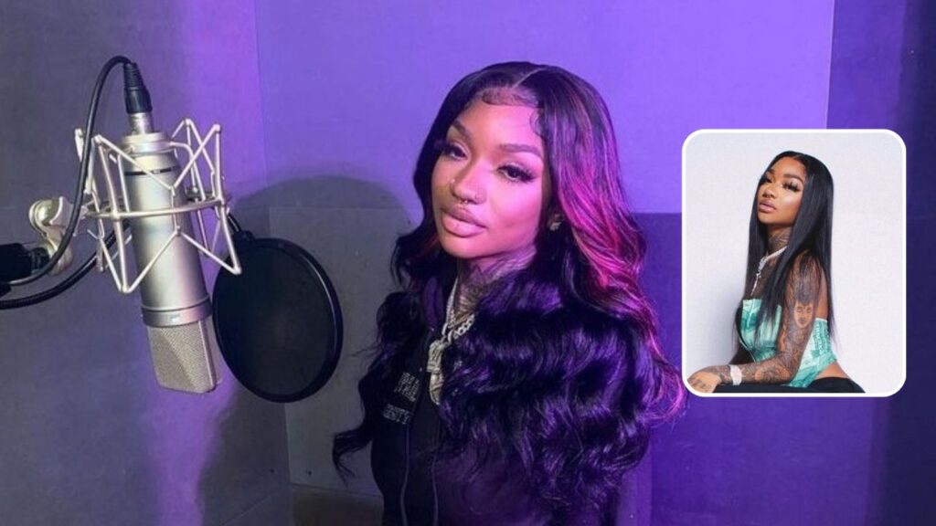 Enchanting posed with a recording mic