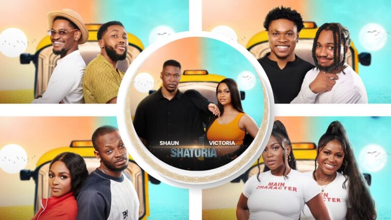 Composite of BBNaija season 9 stars Aces pair, The Radicals pair, Doublekay pair, Shatoria pair, and Wanni x Handi pair