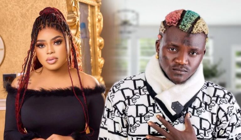 Bobrisky on the left showcases a bold fashion choice with braided hair and fur-accented attire, while the Portable on the right displays vibrant hair colours and holds a microphone, hinting at his profession in music.