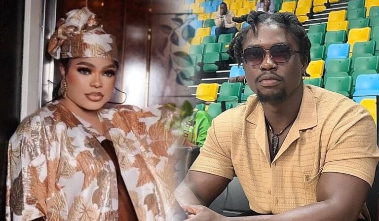 Collage contrasting the styles of cross-dresser Bobrisky and internet activist Verydarkman, highlighting diverse expressions of identity.