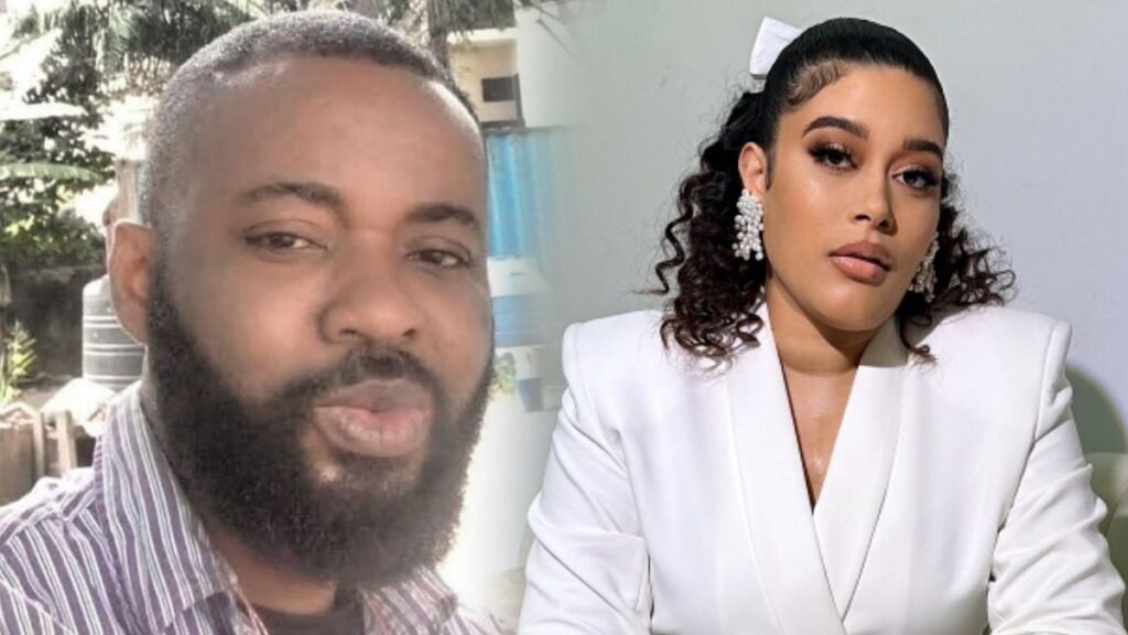 InDrive cab driver Francis Njoku and actress Adunni Ade, both facing forward with pixelated faces for privacy.