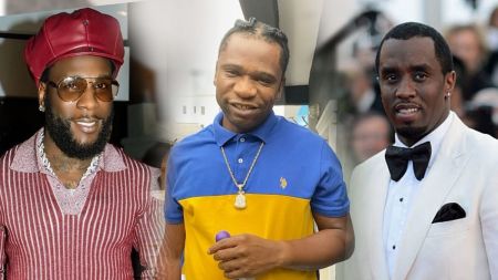 Composite image of Burna Boy, Speed Darlington, and Diddy standing side by side.