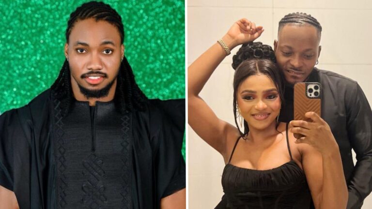 Composite of BBNaija stars Fairme David and Doublekay