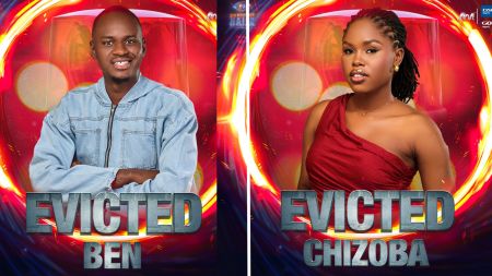 BBNaija season 9 Housemates Ben and Chizoba, with the inscription “Evicted” next to their names