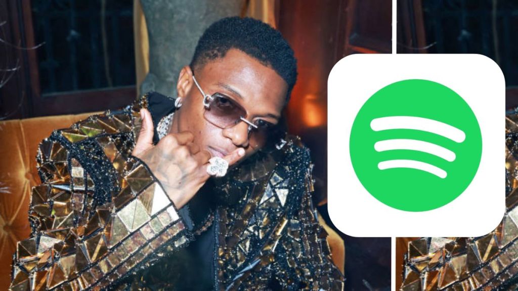 Composite of Afrobeats star Wizkid and Spotify logo