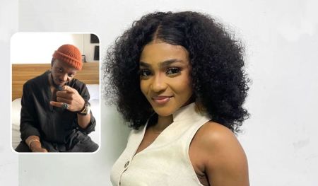 A composite featuring BBNaija star Kassia smiling confidently in a stylish outfit, alongside a smaller photo of BBNaija star Kellyrae, who is striking a pose with a playful gesture.