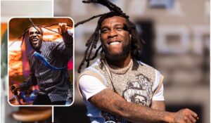 Grammy-winning artist Burna Boy, showing his energetic performances and unique style, capturing his charisma as he engages with the audience on stage.