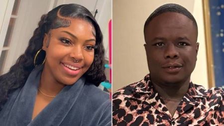 A portrait of Zaria Khadejah Carr and Shamarcus Jameal Carr, a Georgia couple known for their social media presence, smiling together in a maternity photoshoot.