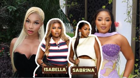 From left: former BBNaija star Tacha, BBNaija Season 10 housemates Isabella and Sabrina, and former BBNaija star Erica posing together in a collage.