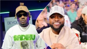 Davido and CDQ are seen in separate frames, both wearing sunglasses and casual outfits, each captured in a relaxed and stylish pose.