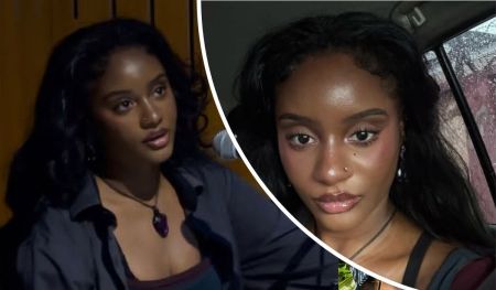 Bloody Civilian appears in two contrasting scenes: performing in front of a wooden backdrop with a microphone and purple pendant necklace, and seated inside a rain-speckled vehicle, reflecting a blend of artistic intensity and introspective calm.