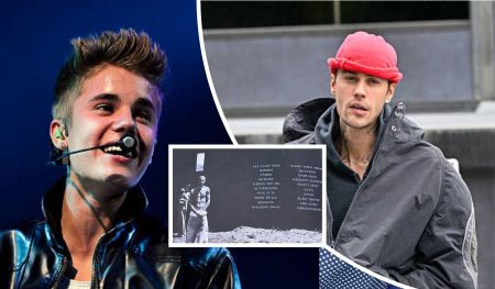 Justin Bieber is spotlighted in a dynamic collage, sporting both a black leather stage look and a relaxed red beanie outfit. Centered between the photos is the full tracklist for his seventh studio album, Swag, featuring twenty songs including “All I Can Take,” “Soulful,” “Therapy Session,” and the title track “Swag.” The visual celebrates Bieber’s evolving style and musical range.