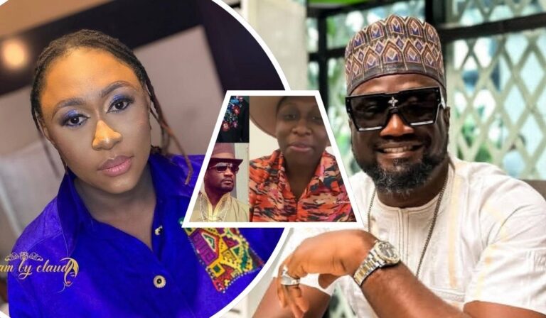 Cynthia Morgan stuns in a vibrant blue outfit with bold, colorful patterns, while Jude Okoye pairs a traditional ensemble with a patterned cap and wristwatch, showcasing distinct fashion styles in a collage of expressive public personas.