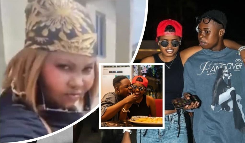 Collage featuring Peller's mom in a floral headwrap, Peller and his girlfriend Jarvis enjoying a meal together, and the couple posing outdoors with Peller wearing a "Hangover" shirt.