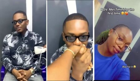 Timini Egbuson kisses a fan’s hand during their first meeting, leaving her emotional and excited — a heartwarming fan moment with the Nollywood star.
