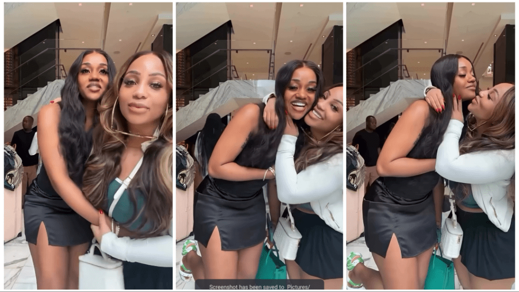 Chioma and Davido’s cousin Nikos smiling and enjoying a warm moment indoors.