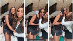 Chioma and Davido’s cousin Nikos smiling and enjoying a warm moment indoors.