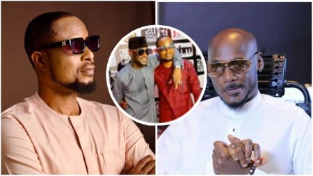 Nigerian music legends 2Baba (Innocent Idibia) and Faze (Chibuzor Oji) are pictured in separate portraits, with an inset throwback photo of both artistes posing together at an event.