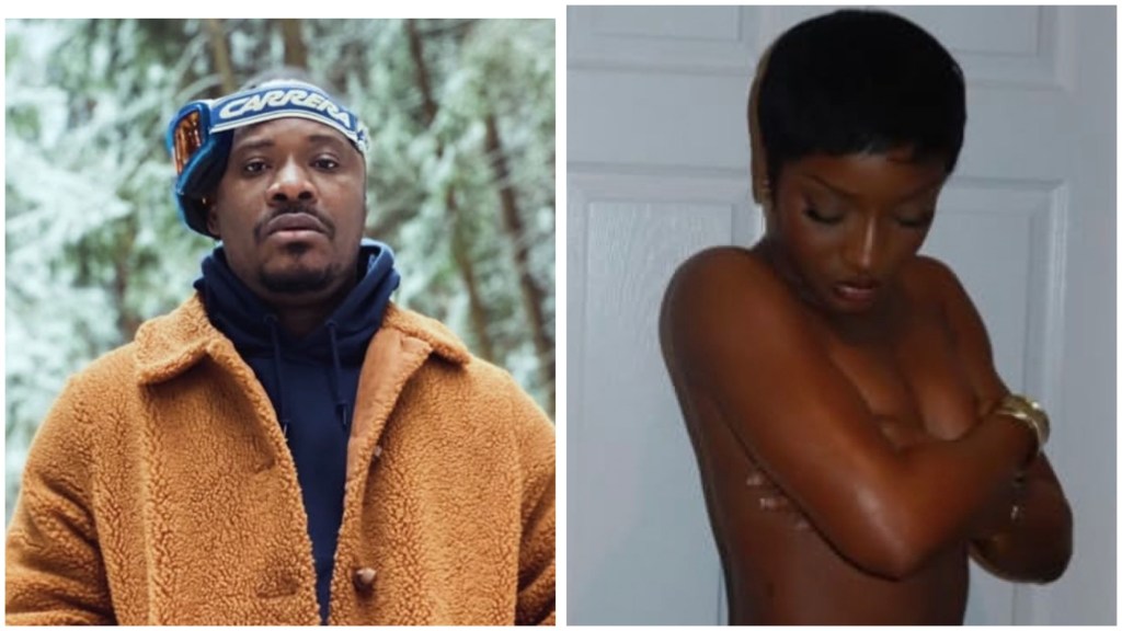 Jaywon wears a tan teddy coat and goggle headband in snowy woods; Ayra Starr poses indoors with arms crossed over her chest.