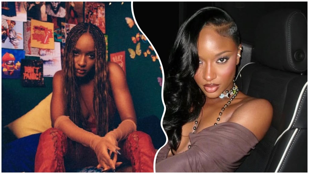 Pictures of AyraStar shot in a cosy, poster-lined room, right close-up in a car with sleek hair and soft glam makeup.